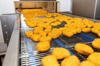 Chicken nuggets in production